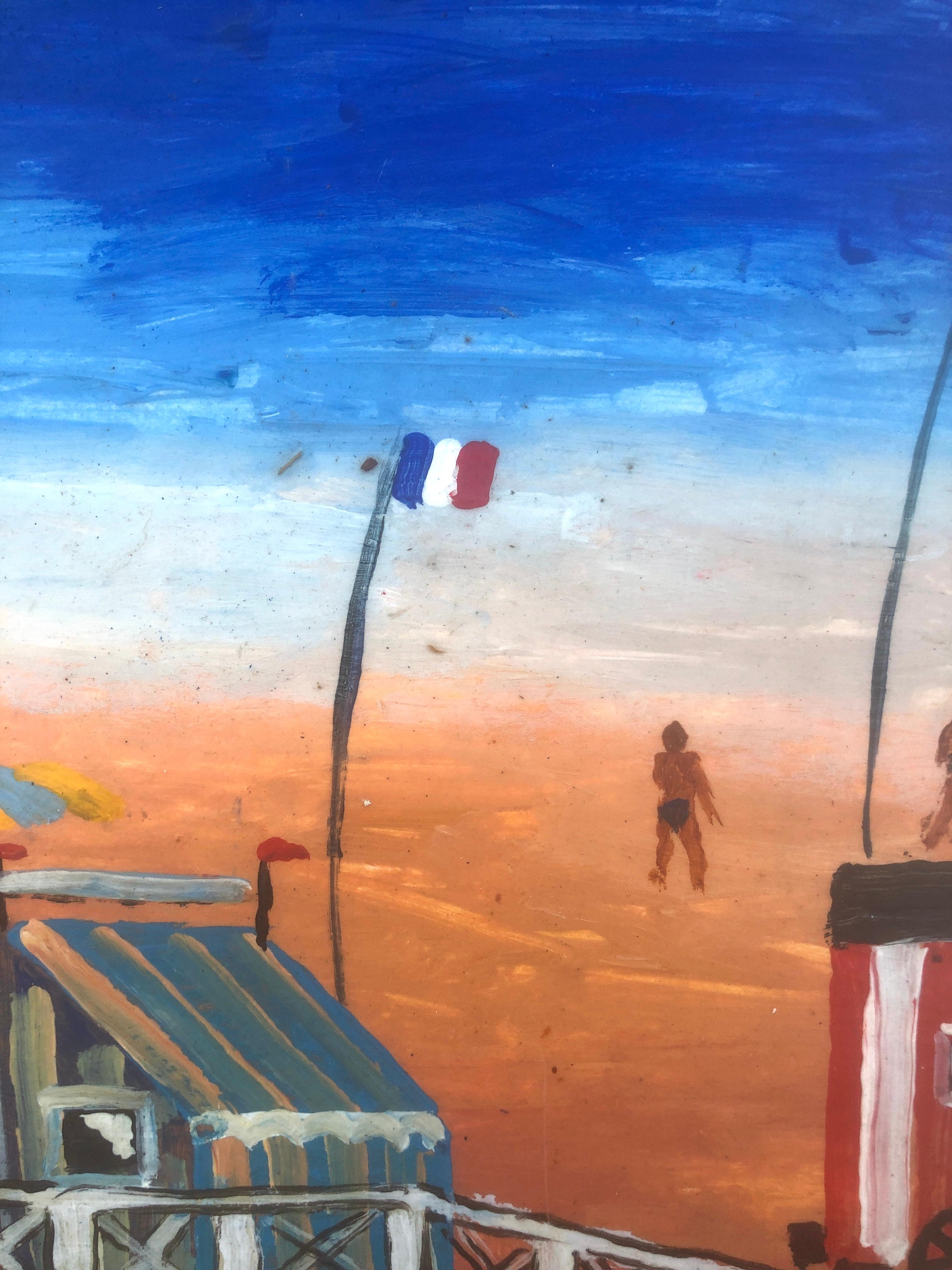 France beach acrylic painting seascape - Fauvist Painting by Unknown