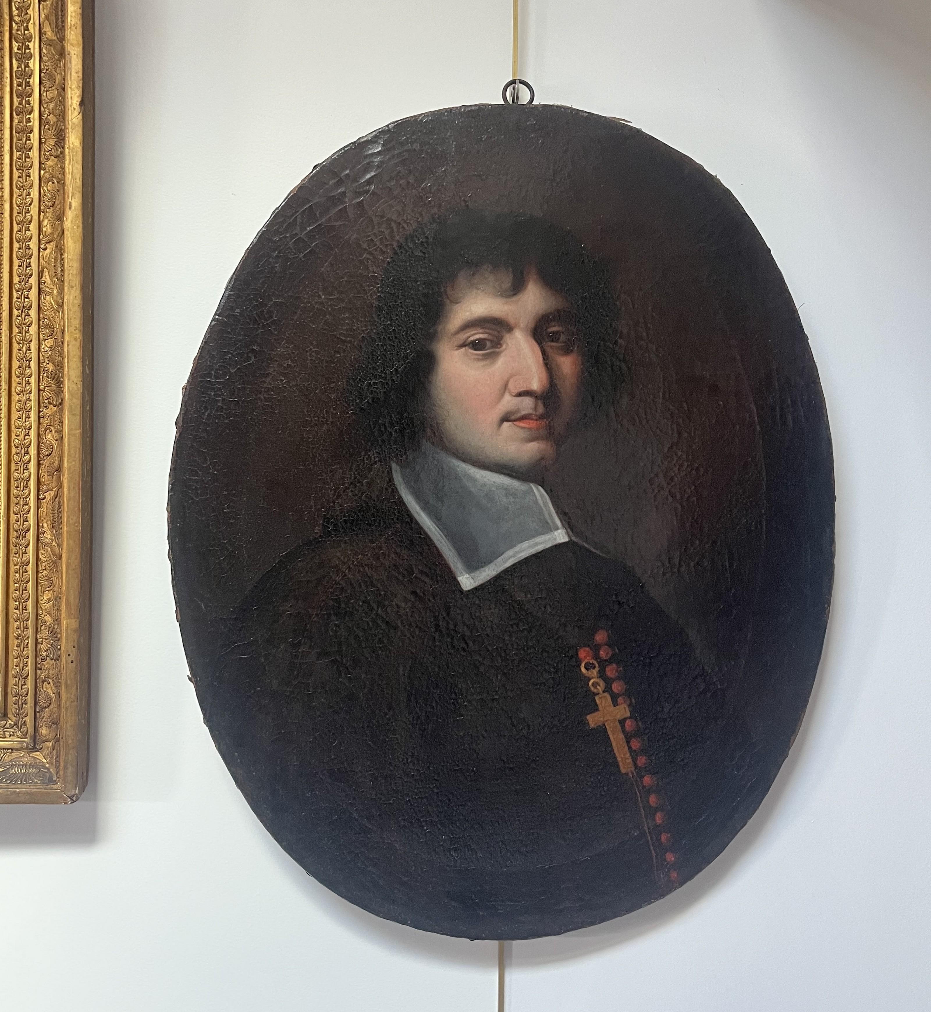 Frankreich, frühes 18. Jahrhundert, Porträt eines Klerikers, Öl auf Leinwand (Schwarz), Portrait Painting, von Unknown