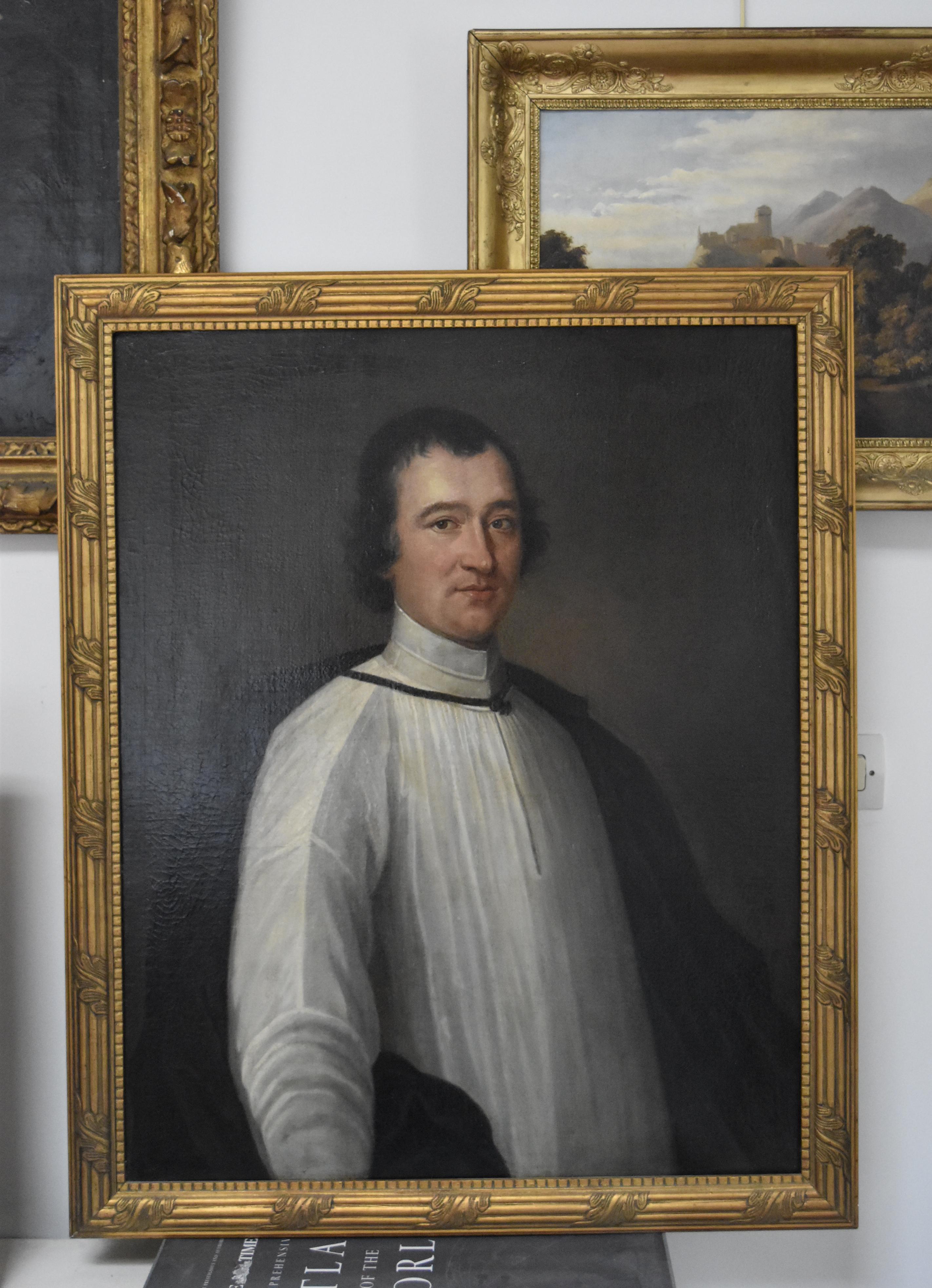 France early 18th century, Portrait of a young Priest, large oil on canvas - Academic Painting by Unknown
