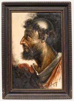 Francesco Berlingieri  - Fin du 19e siècle Huile, Portrait d'un moine de profil