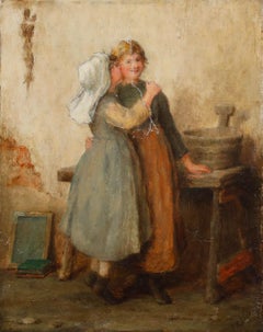 Francis R. Stock (fl.1875-1884) - Late 19th Century Oil, A Kiss for Sister