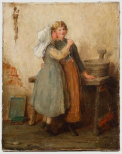 Francis R. Stock (fl. 1875-1884) - Fin du 19e siècle Huile, Un baiser pour une sœur