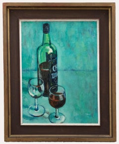 Francis Sisley (b.1921)  - 1983 Oil, Wine Bottle with Two Glasses