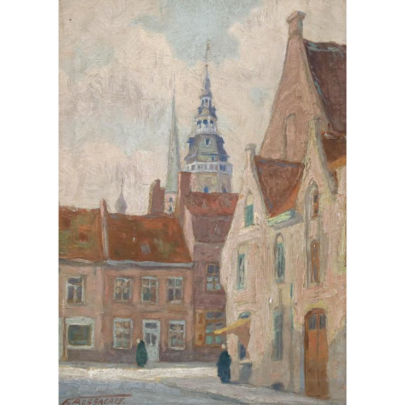 Francois Bossaerts (1879-1960) - Anfang 20. Jahrhundert Öl, Eine Straße in Schaerbeek – Painting von Unknown
