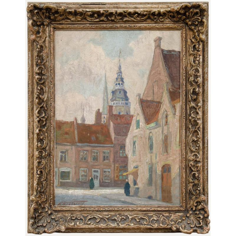 Francois Bossaerts (1879-1960) - Anfang 20. Jahrhundert Öl, Eine Straße in Schaerbeek