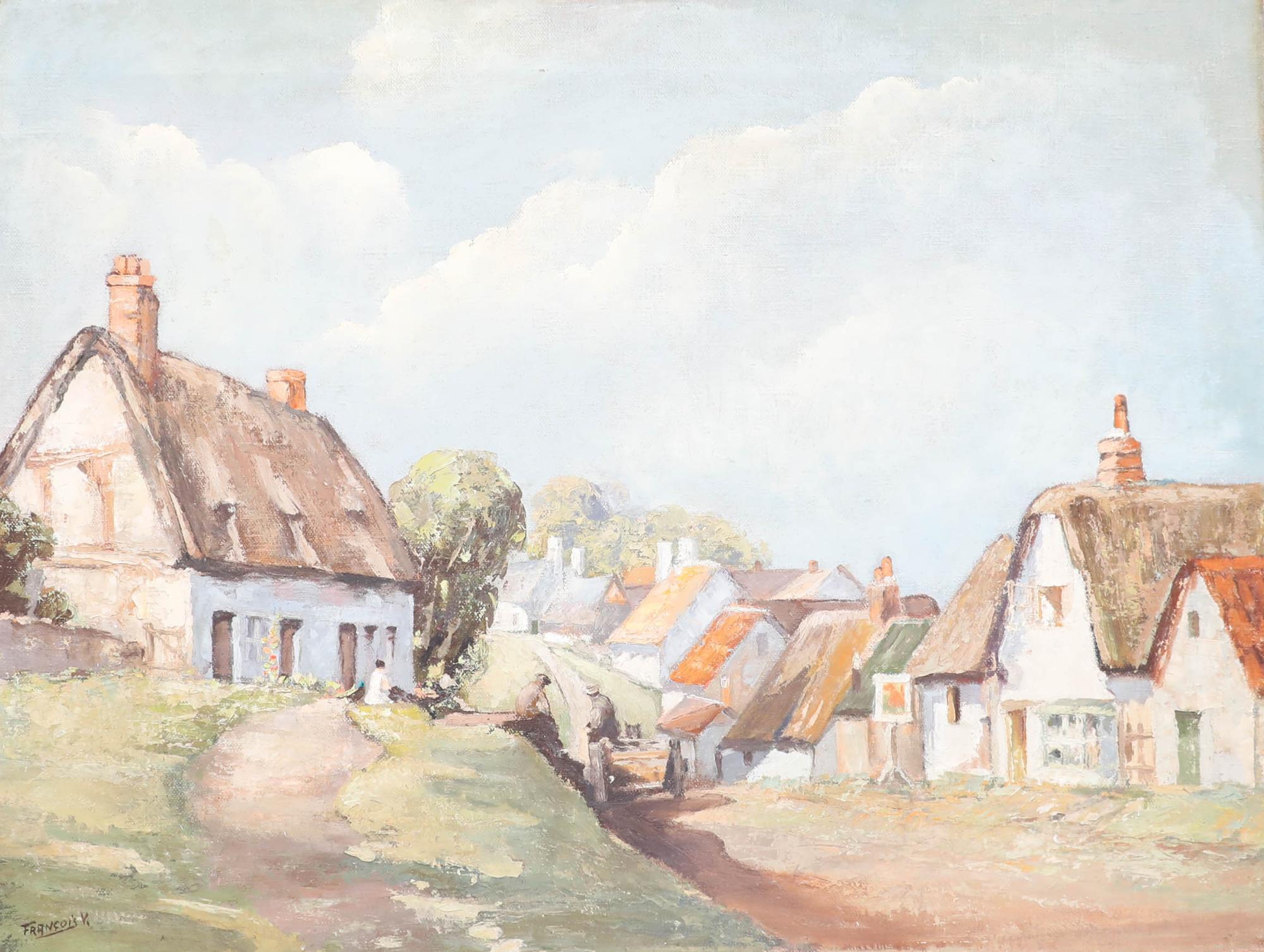 Francois  - Early 20th Century Oil, The Village in Summer - Painting by Unknown