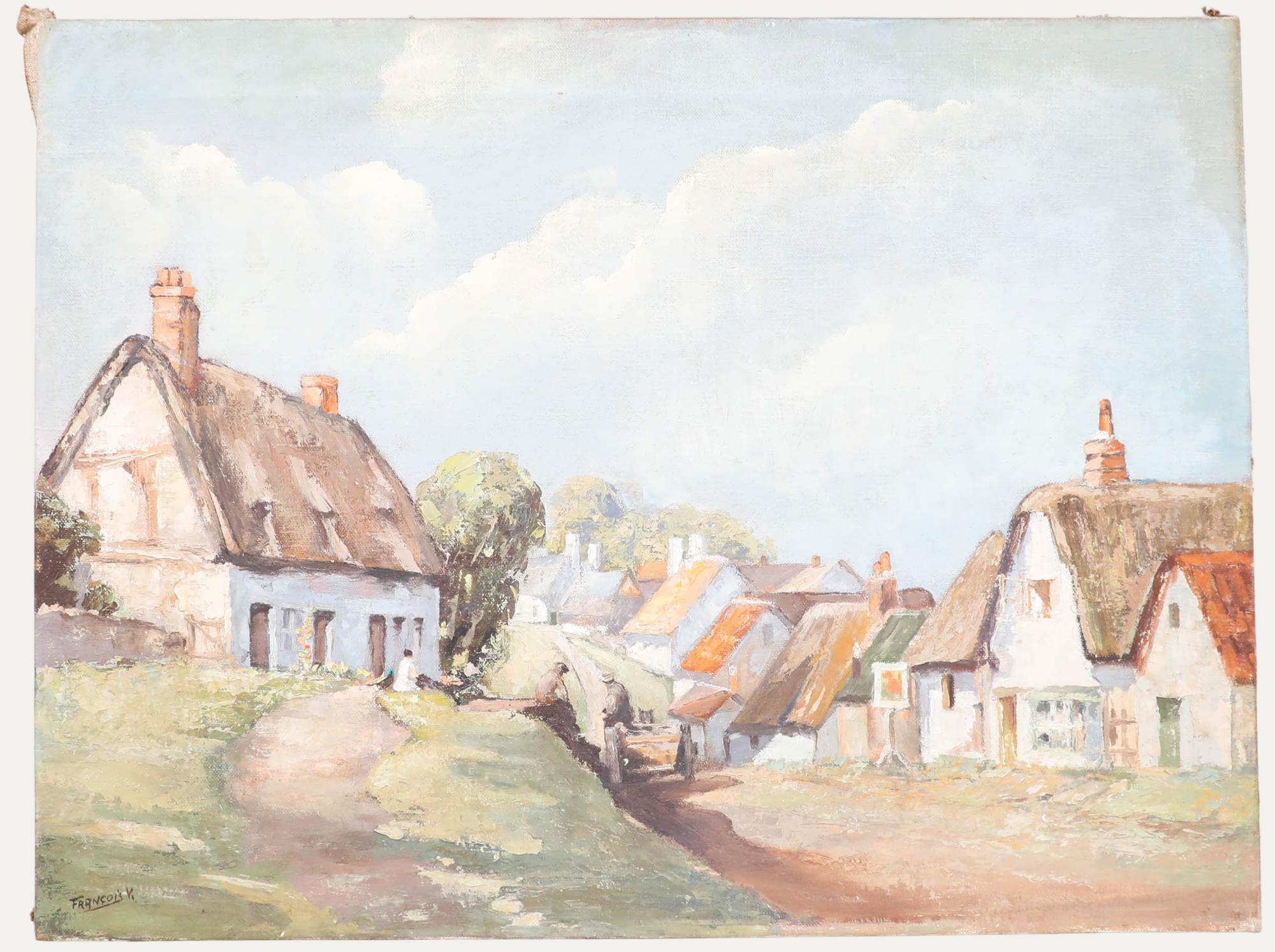 Unknown Landscape Painting - Francois  - Early 20th Century Oil, The Village in Summer
