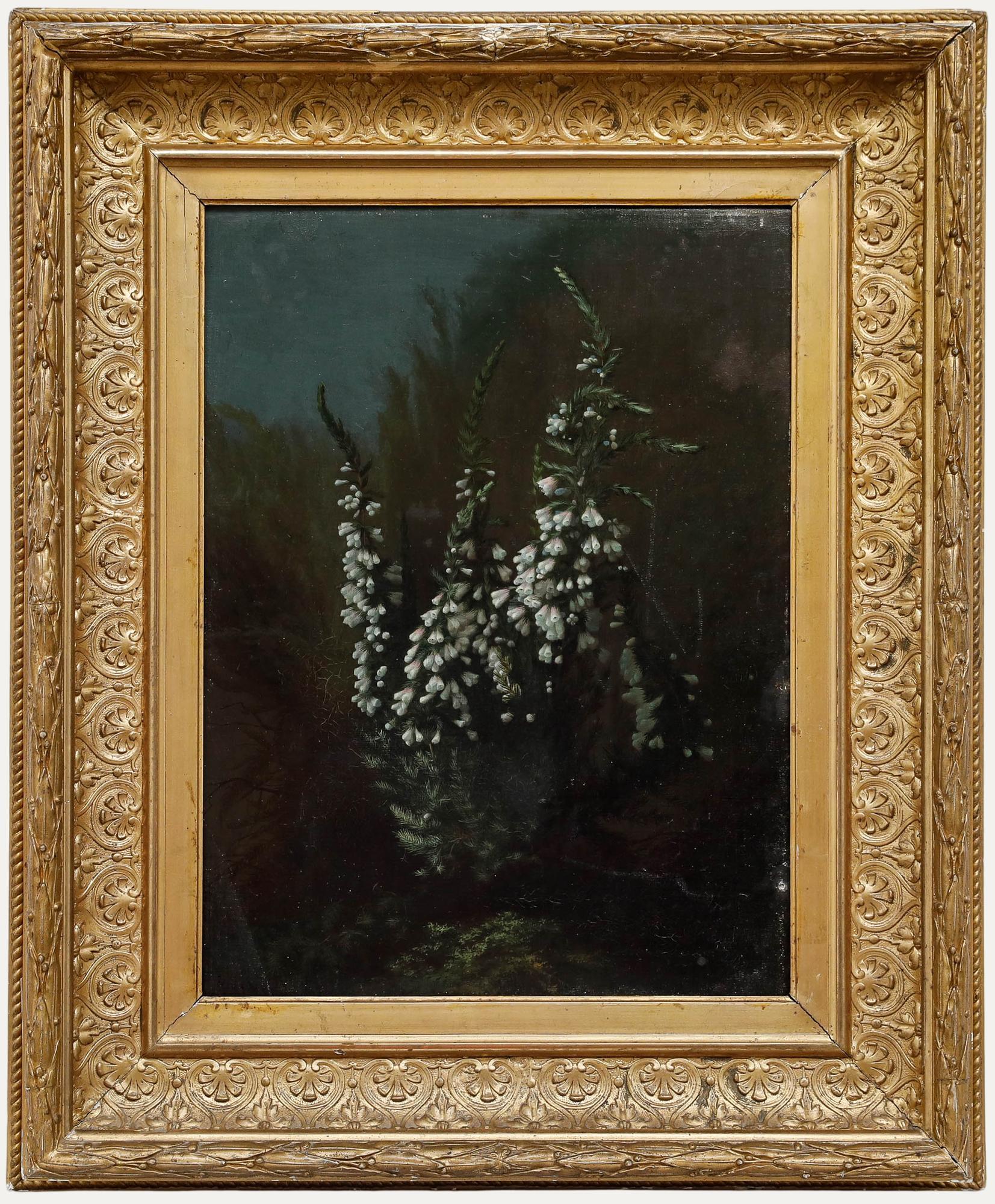 Still-Life Painting Unknown - François Reynaud (1825-1909) - 1877 Huile, bruyère fleurie