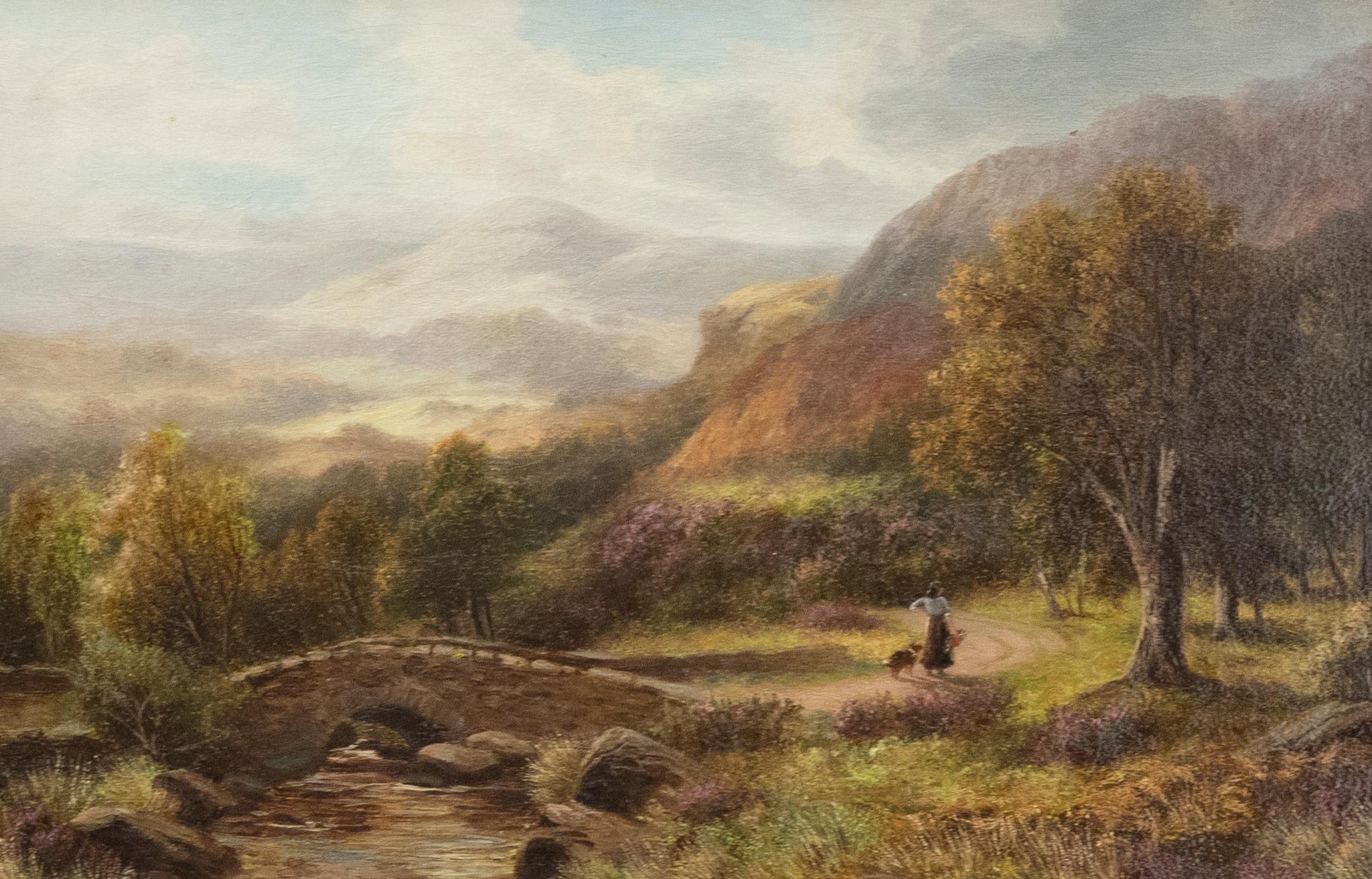 Frank Clarke - Olio dei primi del Novecento incorniciato, Una passeggiata nelle Highlands - Painting di Unknown