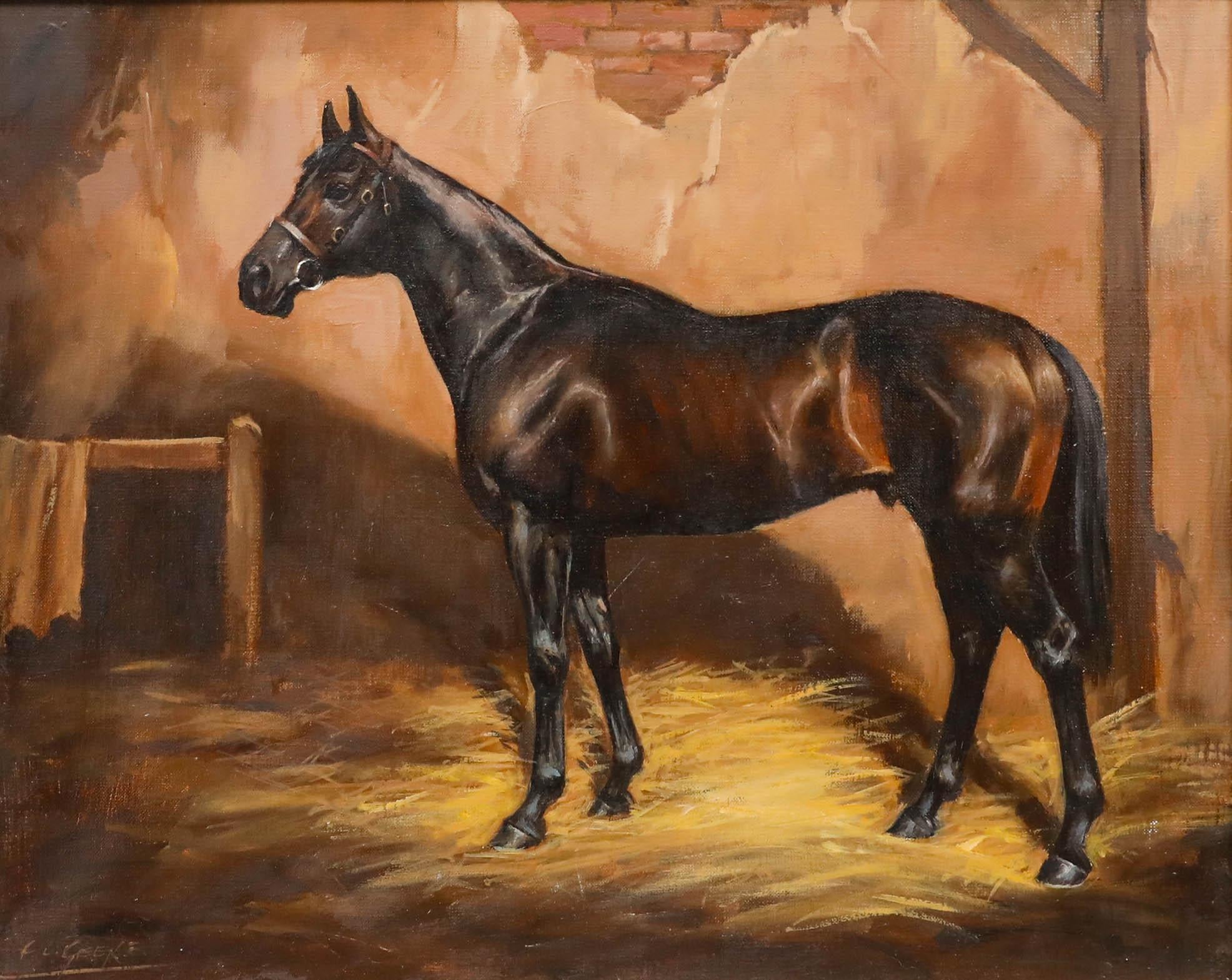 Frank L. Geeke (1931-1991) - Framed 20th Century Oil, Dark Bay in the Stable - Painting by Unknown