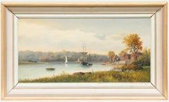 Frank Rawlings Offer (1847-1932) - Framed Oil, Tall Ship Up River