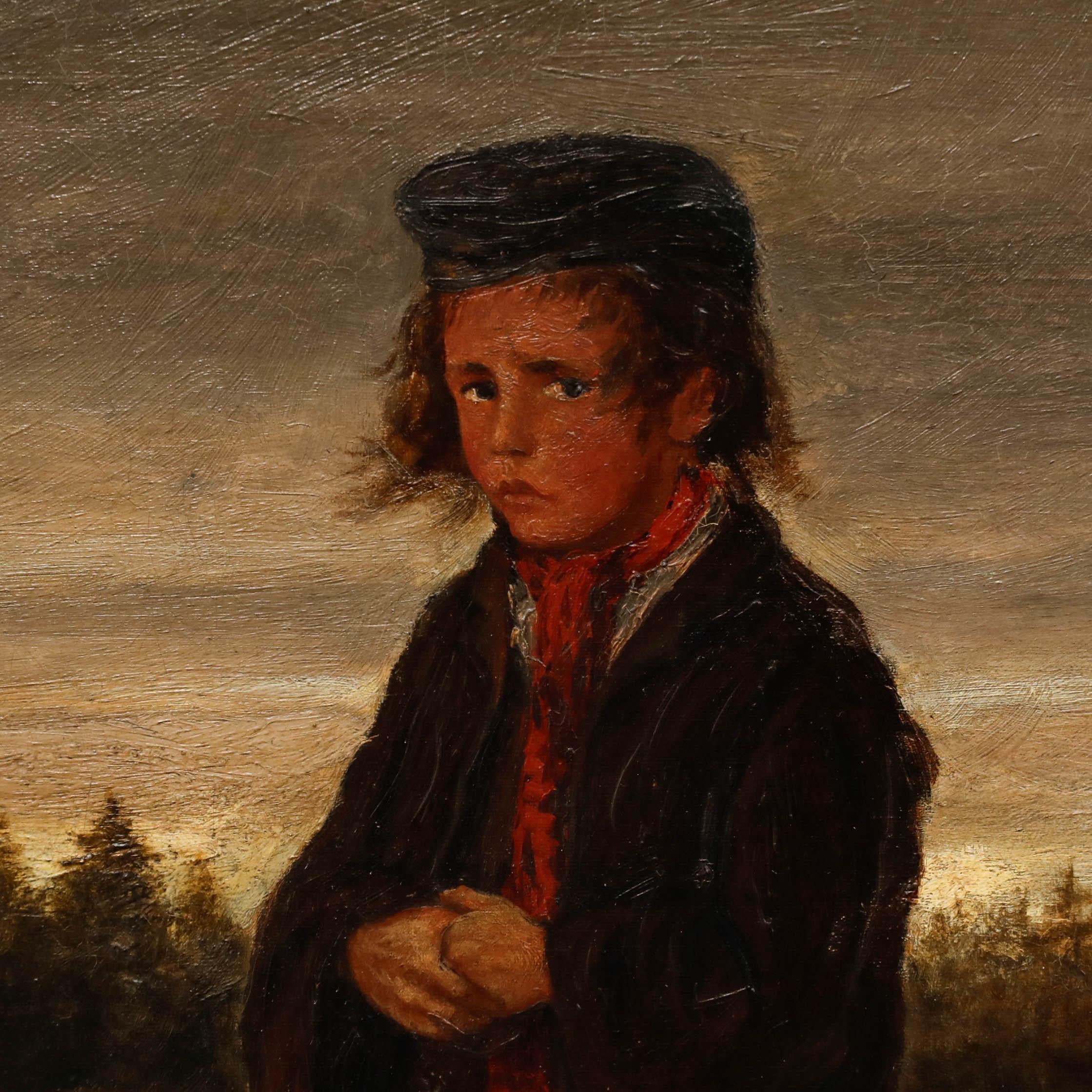 Frank Sternberg - Olio della Scuola di Barbizon del 1880, Il giovane Tatterdemalion in vendita 1