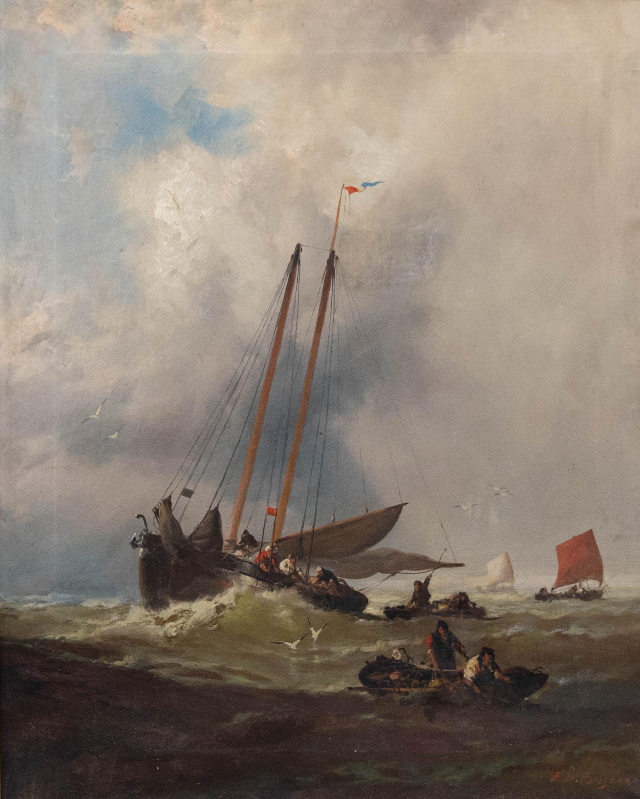 Frankin D. Briscoe (1844-1903) - 1893 Óleo, Barcos de pesca en la costa francesa - Painting de Unknown
