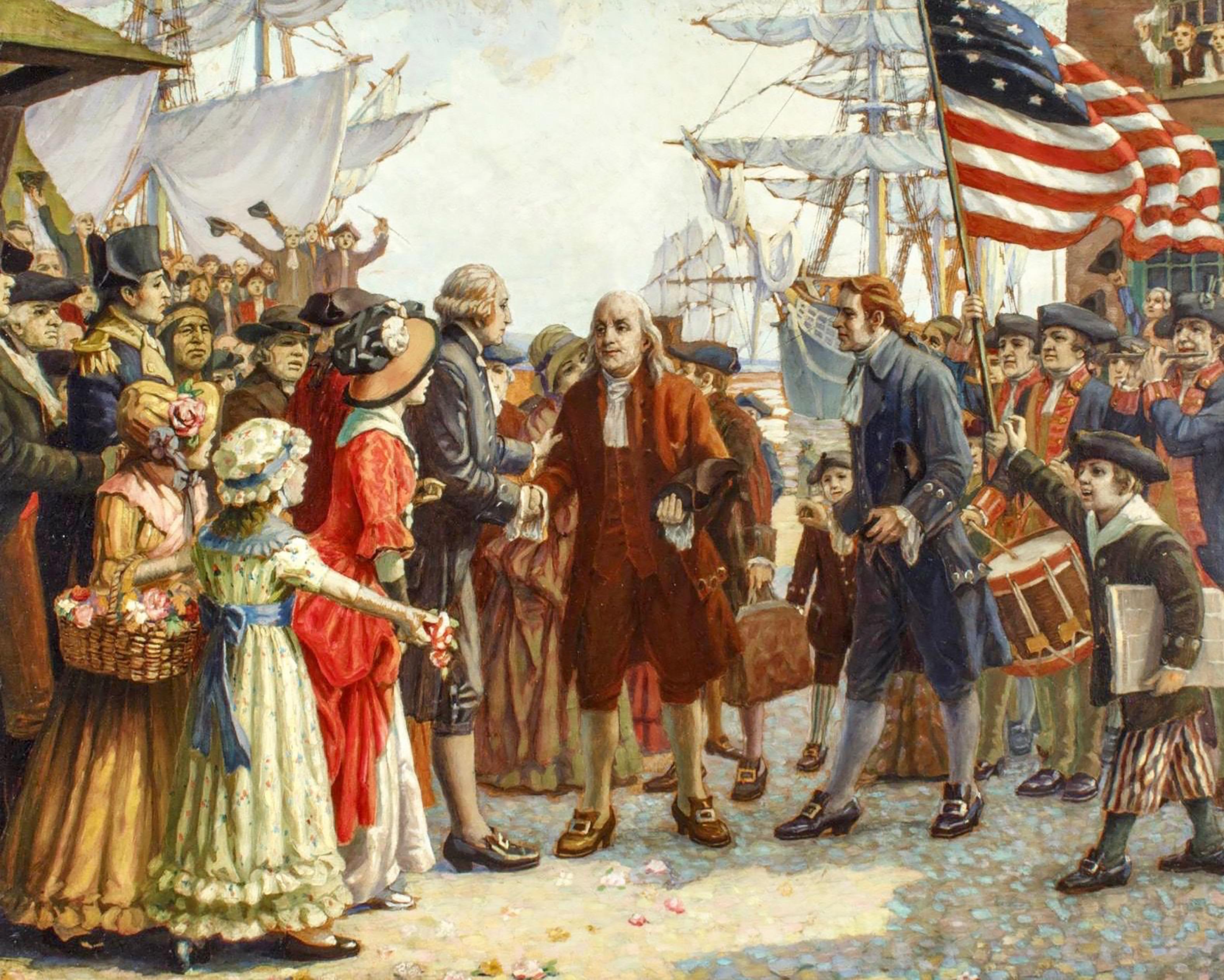 Figurative Painting di Unknown - Il ritorno di Franklin a Filadelfia nel 1785