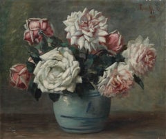Frans Kops (1873-1951) - Gerahmtes Öl aus dem frühen 20. Jahrhundert, Rosen in einer Vase