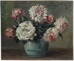 Frans Kops (1873-1951) - Gerahmtes Öl aus dem frühen 20. Jahrhundert, Rosen in einer Vase