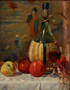 Frans Lejeune (1879-1963) - Framed Oil, Still Life of Wine & Apples