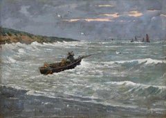 Frans Smeers (1873-1960) - Olio del primo Novecento, Pescatori che tornano dal mare