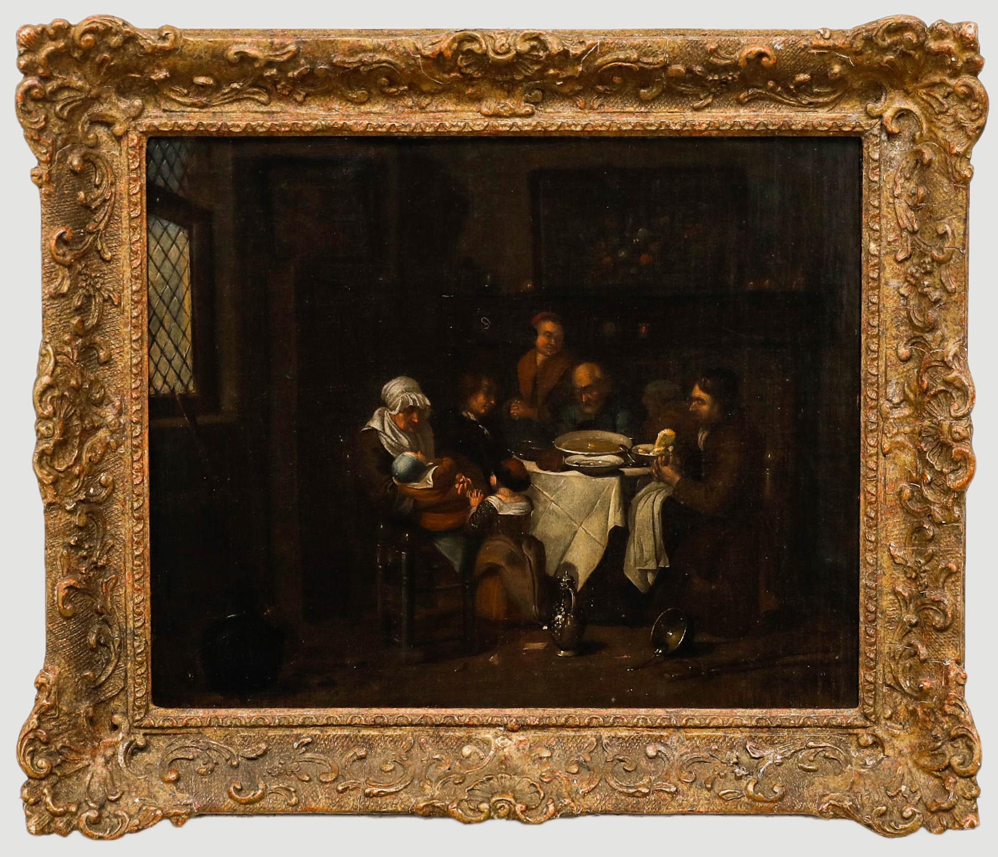 Unknown Figurative Painting - Frans X. H. Verbeeck (1686-1755) - Framed 18th Century Oil, A Family Dinner