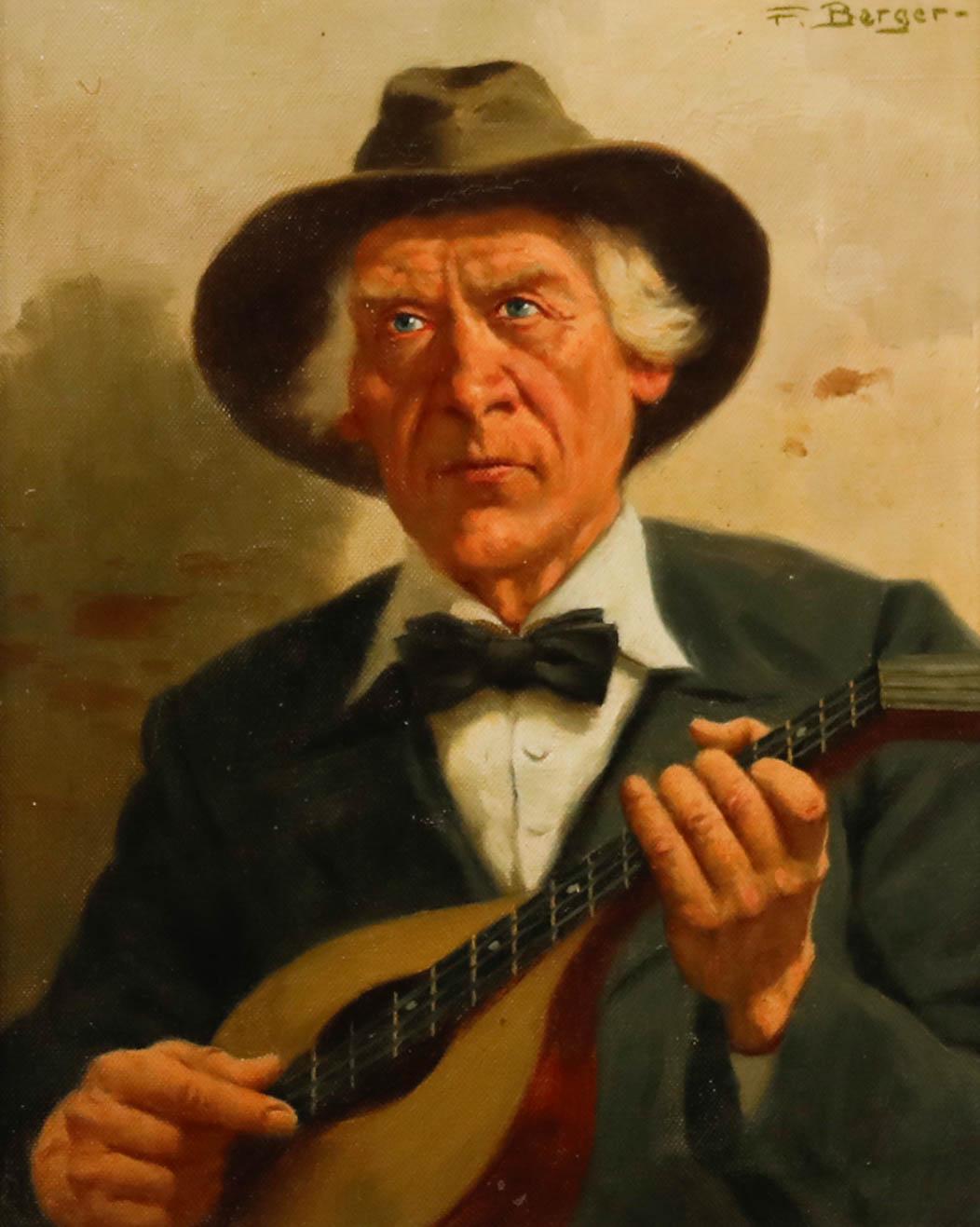 Franz Berger – Ölgemälde, Mandolin-Spieler des 20. Jahrhunderts – Painting von Unknown