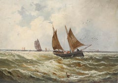 Franz Hoepfner (1853-1891) - Olio della German School, Braving Choppy Waters