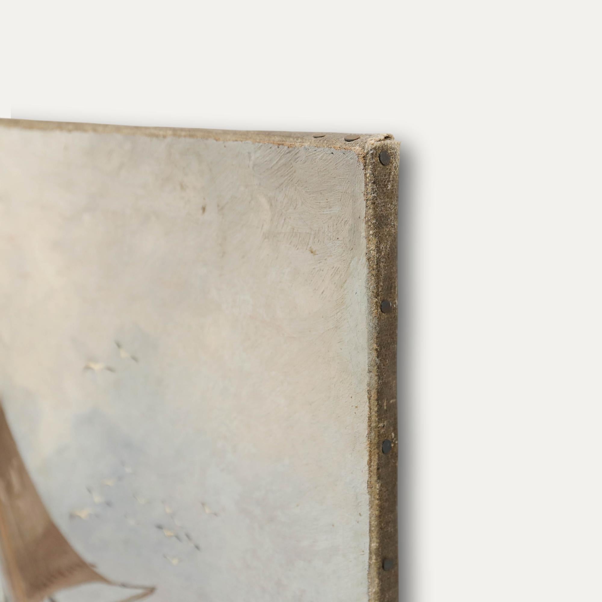 Questo suggestivo dipinto marittimo di Franz Hoepfner (1853-1891) cattura l'energia dinamica dei velieri che sfidano il mare agitato. L'artista rende magistralmente il gioco di luci e ombre sulle onde turbolente, mentre i gabbiani volteggiano sopra