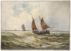 Antique Franz Hoepfner (1853-1891) - German School Oil, Braving Choppy Waters
