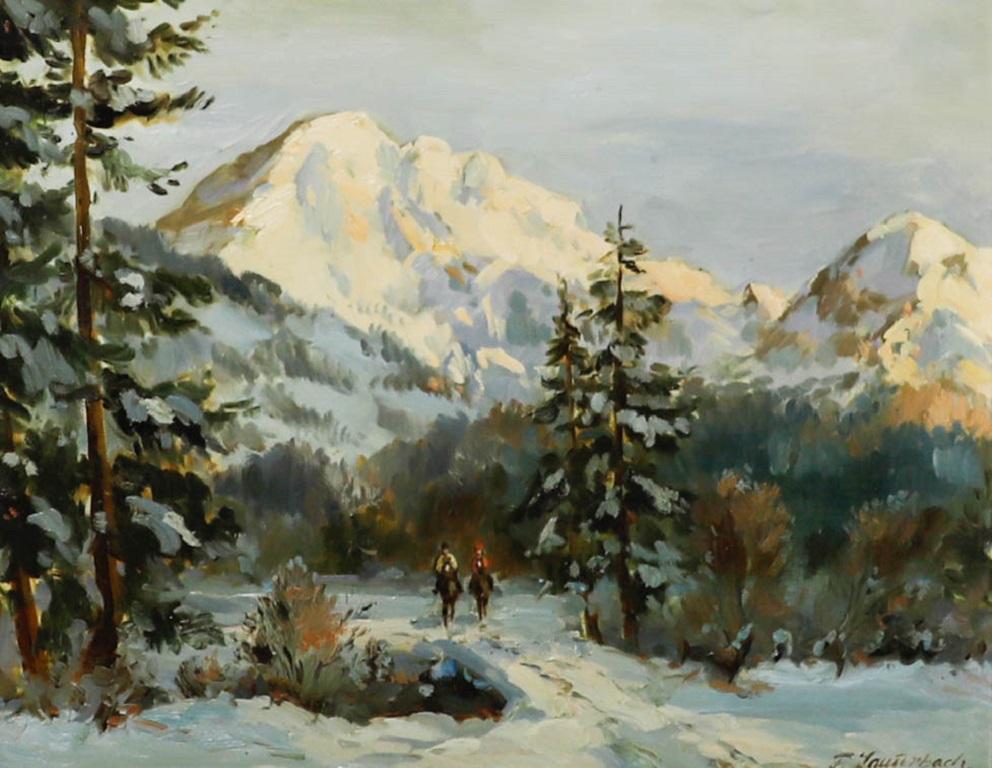 Franz Lauterbach - Mid 20th Century Oil, Riding Through the Mountains - Painting by Unknown