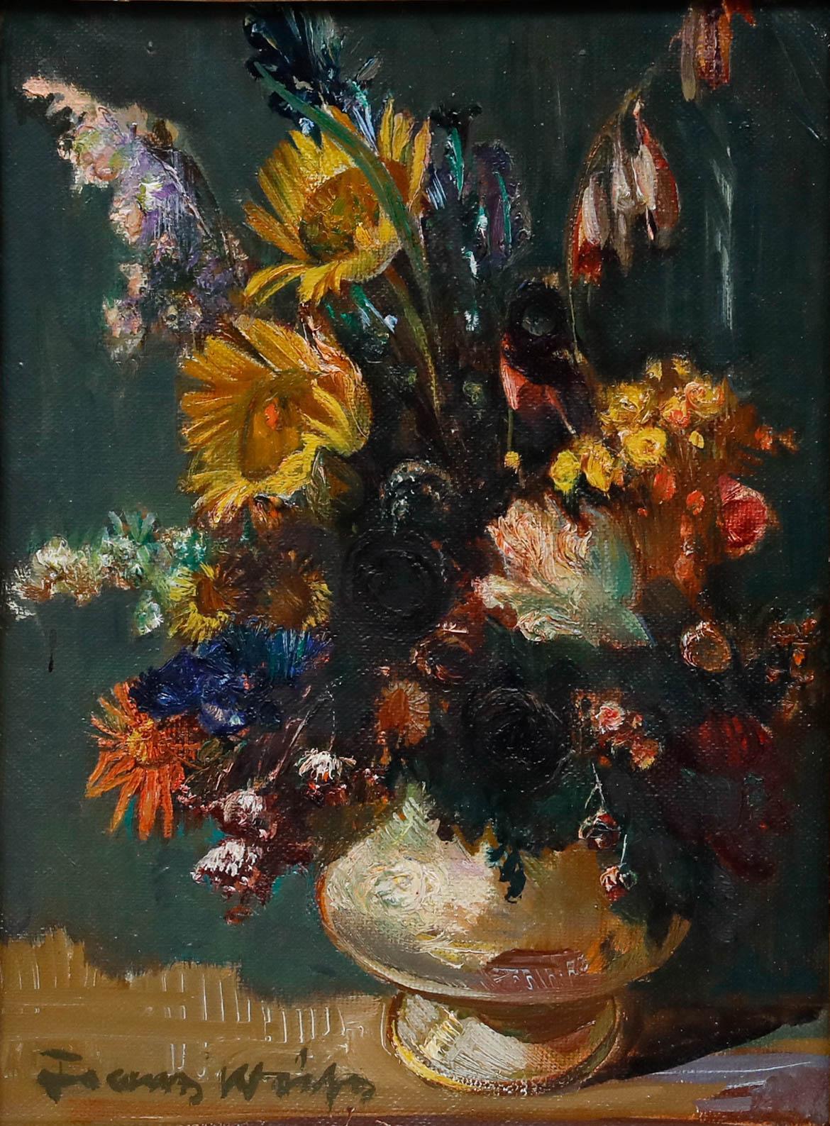Franz Weib - Olio del XX secolo incorniciato, Fiori d'estate in un'urna di pietra - Painting di Unknown