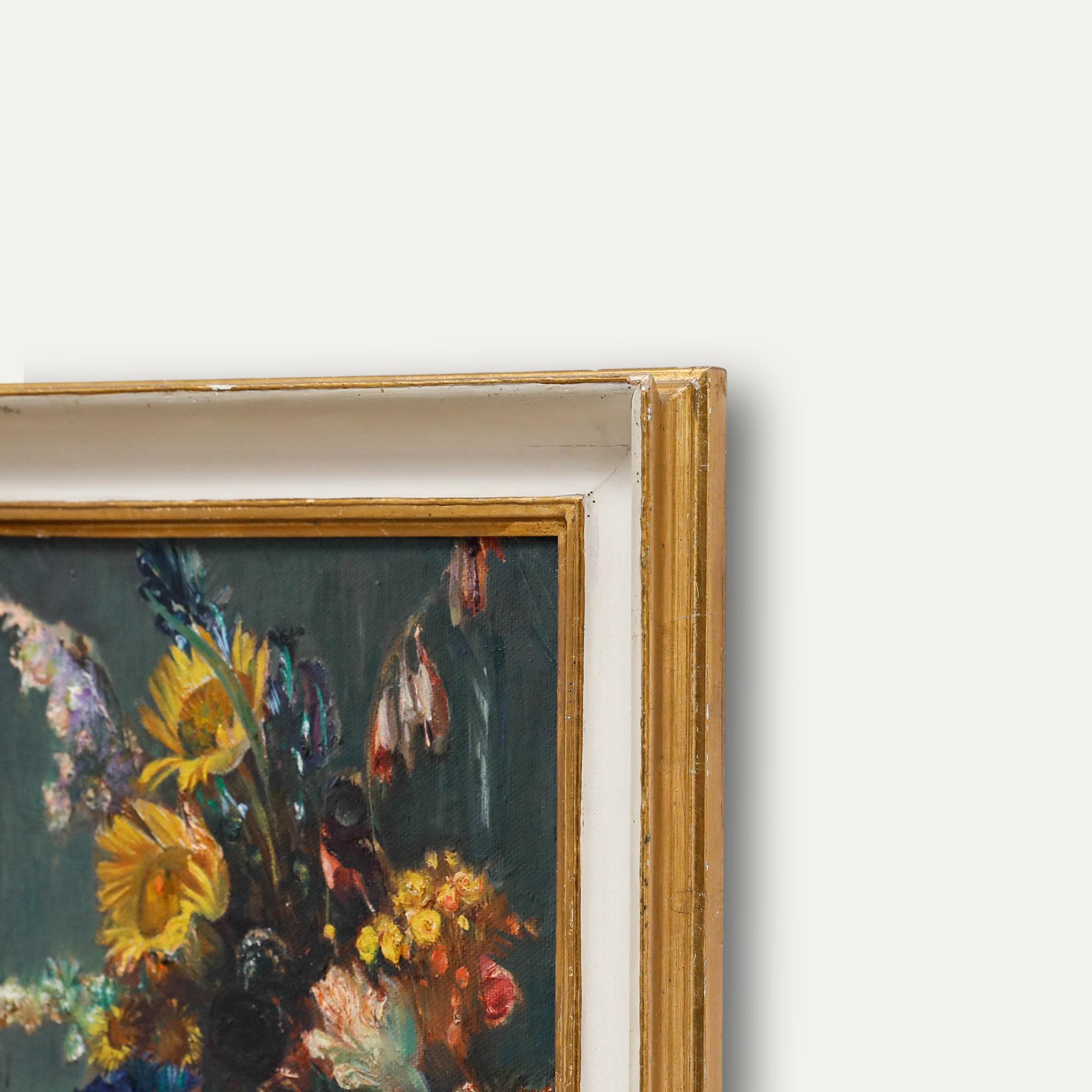 Franz Weib - Olio del XX secolo incorniciato, Fiori d'estate in un'urna di pietra in vendita 1