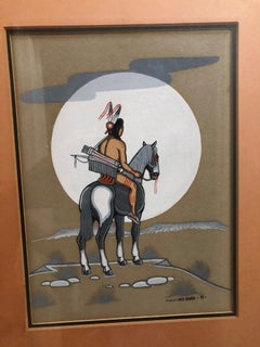 Fred Beaver Tempera Indian Warrior On Horseback