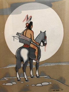 Vintage Fred Beaver Tempera Indian Warrior On Horseback