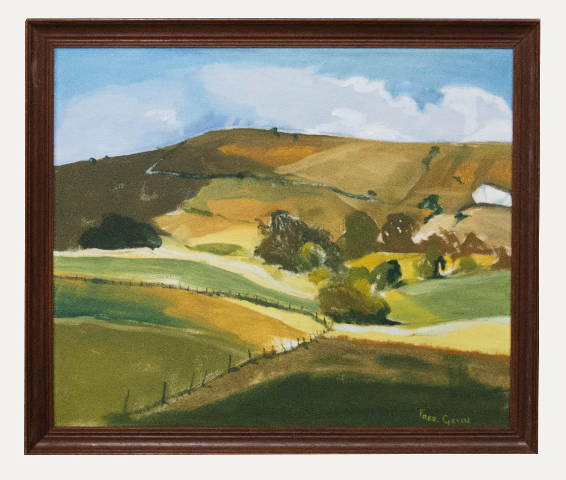 Unknown Landscape Painting - Fred Green - Framed Contemporary Oil, Lie of the Land