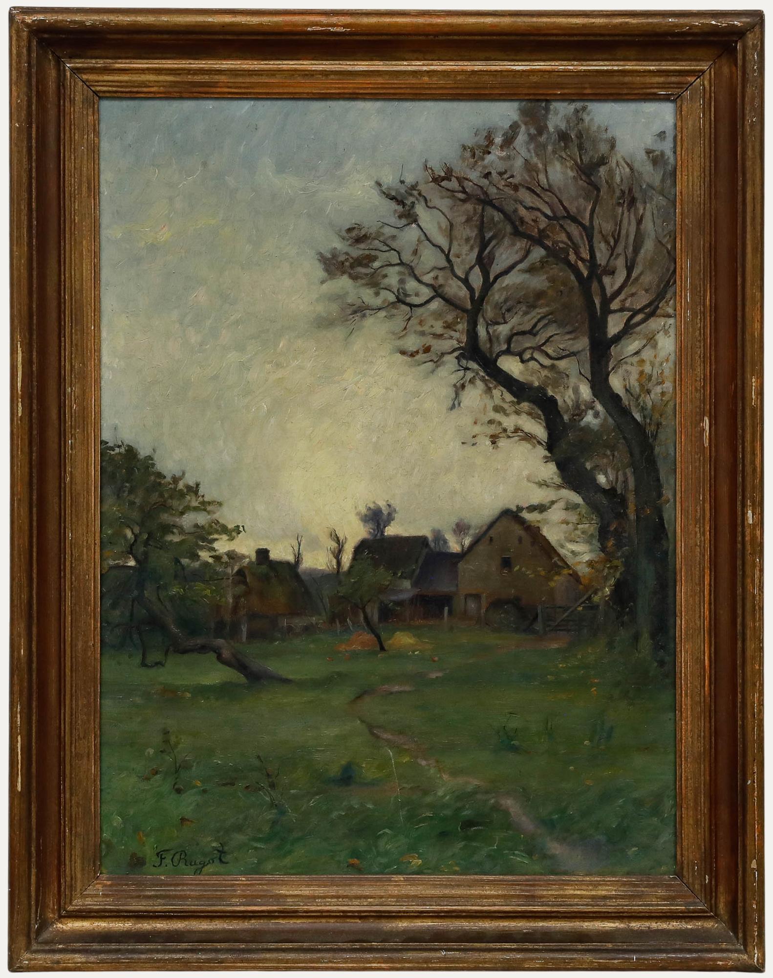 Frederic Ragot (1872-1937) - Gerahmtes Öl aus dem frühen 20. Jahrhundert, Der Bauernhof in der Abenddämmerung