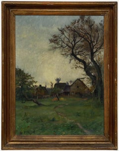 Frederic Ragot (1872-1937) - Huile encadrée du début du 20e siècle, La ferme au crépuscule
