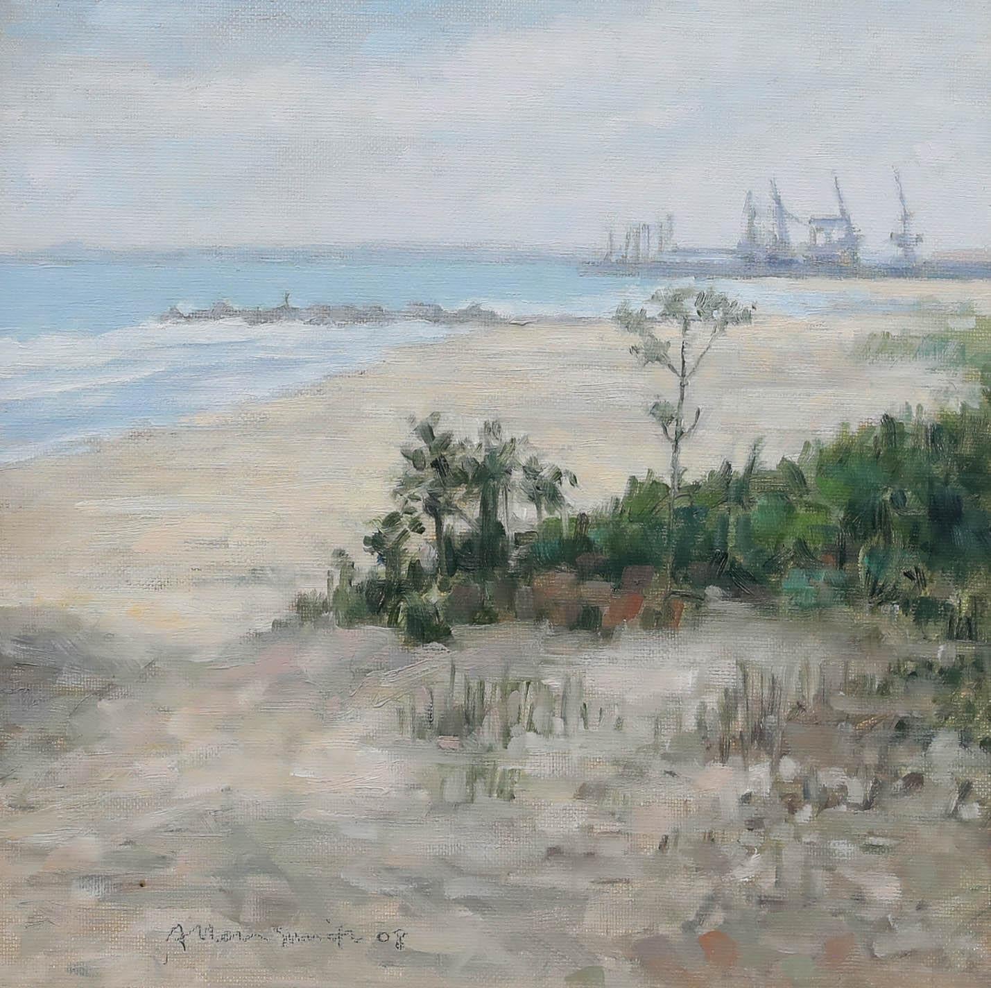 Frederick Allen Smith (1942-2024) - Gerahmtes zeitgenössisches Öl, Industrieküste – Painting von Unknown