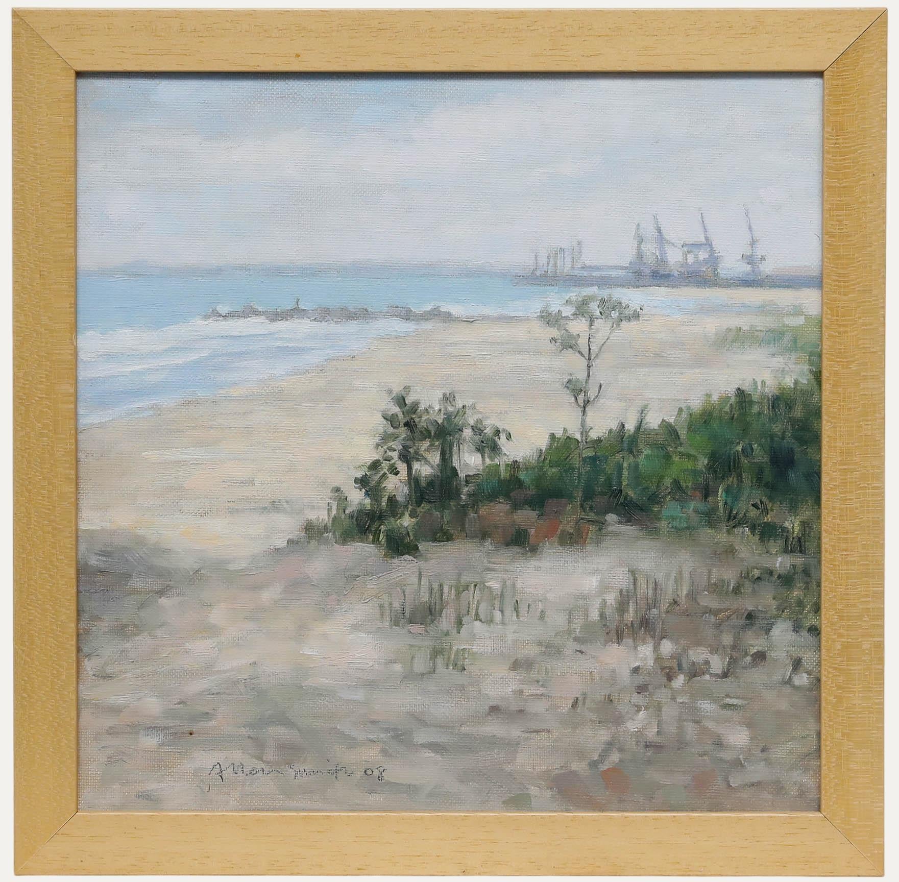 Frederick Allen Smith (1942-2024) - Gerahmtes zeitgenössisches Öl, Industrieküste