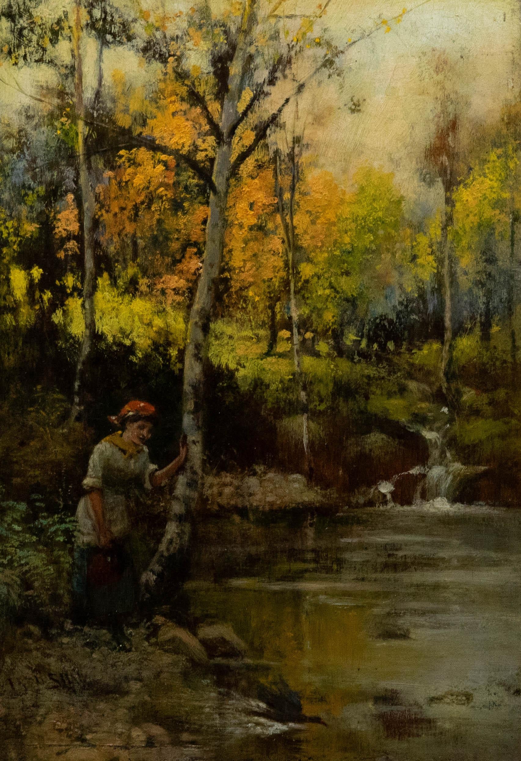 Unknown Figurative Painting - Frederick Shaw (1848-1922) - Early 20th Century Oil, A Woodland Pool