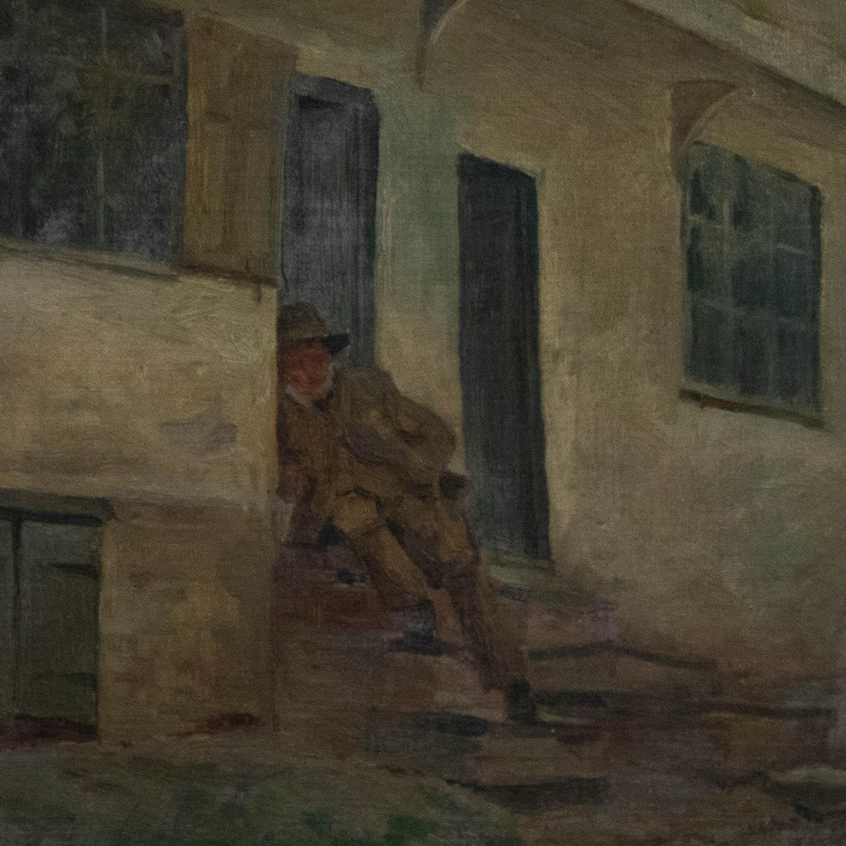 Eine gelungene Szene des renommierten Künstlers und Bildhauers Frederick Thomas Callcott. Es zeigt einen betrunkenen Herrn, der bei Sonnenaufgang in seiner Haustür zusammensackt. Signiert unten links. Gut präsentiert in einem Eichenrahmen und