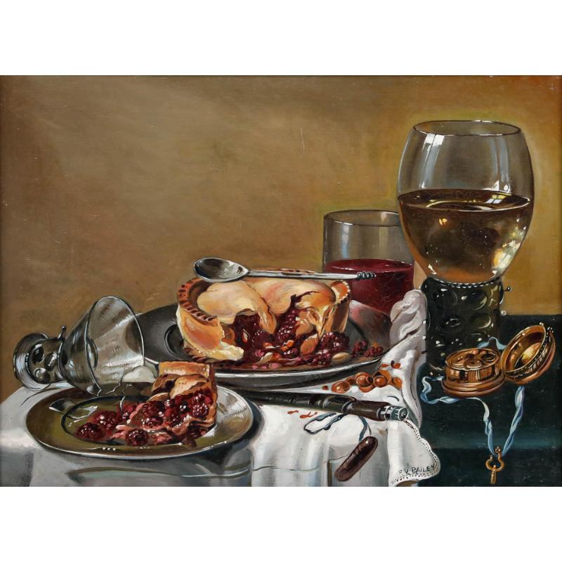Frederick Victor Bailey (1919-1997) - Öl, Stillleben mit Wein und Beerenkuchen – Painting von Unknown