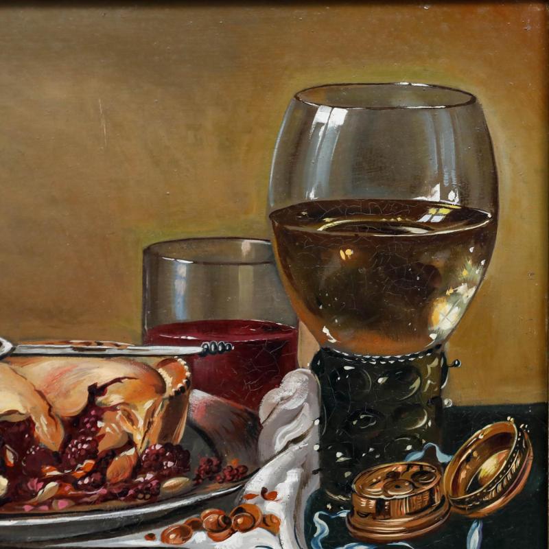 Frederick Victor Bailey (1919-1997) - Öl, Stillleben mit Wein und Beerenkuchen im Angebot 1