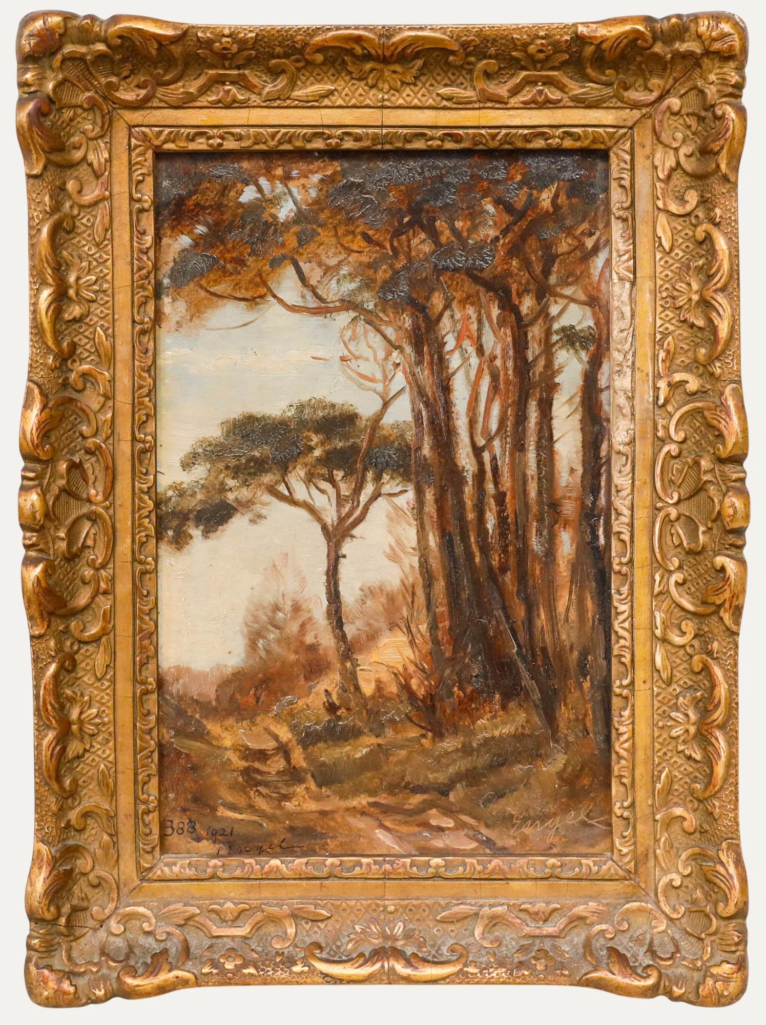 Unknown Landscape Painting - Frederik Engel (1872-1958) - Framed 1921 Oil, Amongst the Trees