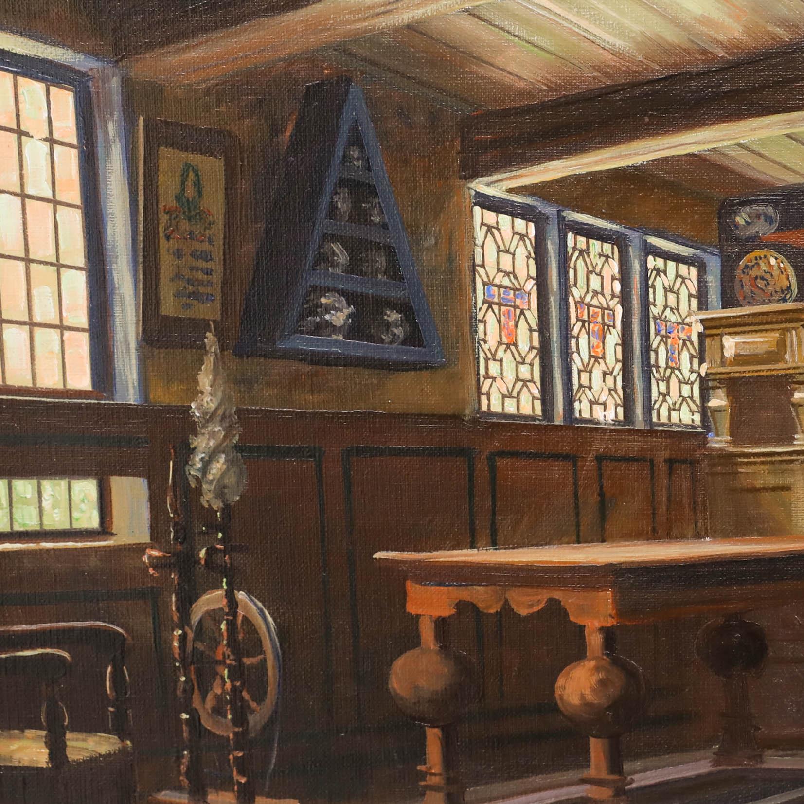 Frederik Svendsen (1885-1975) – Ölgemälde, Interieur getäfelt, Mitte des 20. Jahrhunderts (Braun), Interior Painting, von Unknown