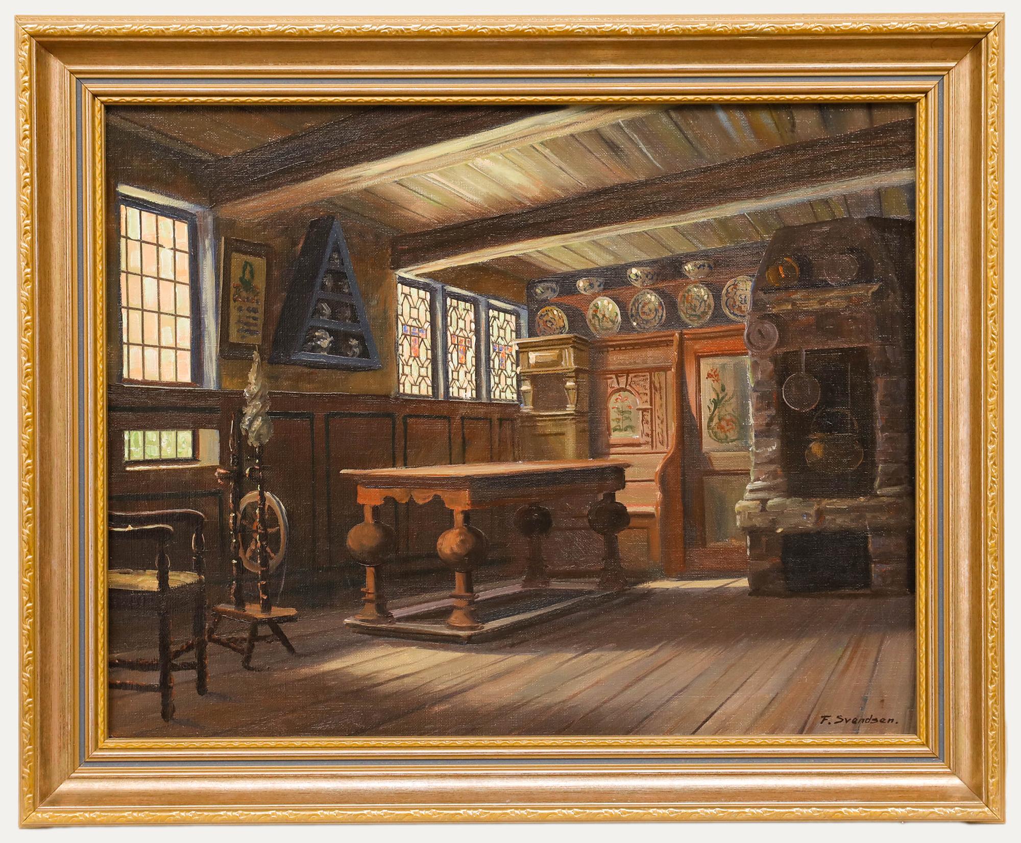 Frederik Svendsen (1885-1975) – Ölgemälde, Interieur getäfelt, Mitte des 20. Jahrhunderts