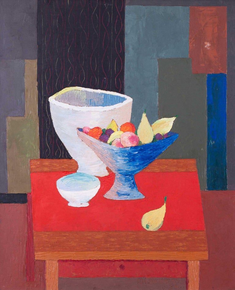 French, 1958 original oil still life painting of fruit bowl - Post-Impressionist Painting by Unknown