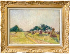 French 19th century Impressionist landscape painting of a Hay Harvest Monet