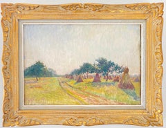 French 19th century Impressionist landscape painting of a Hay Harvest Monet
