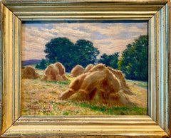 French 19th century Impressionist landscape painting of a Hay Harvest Monet Love