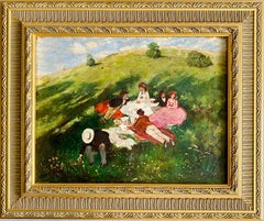 19th century impressionist style painting - Picnic in May - Elegant Group Merse