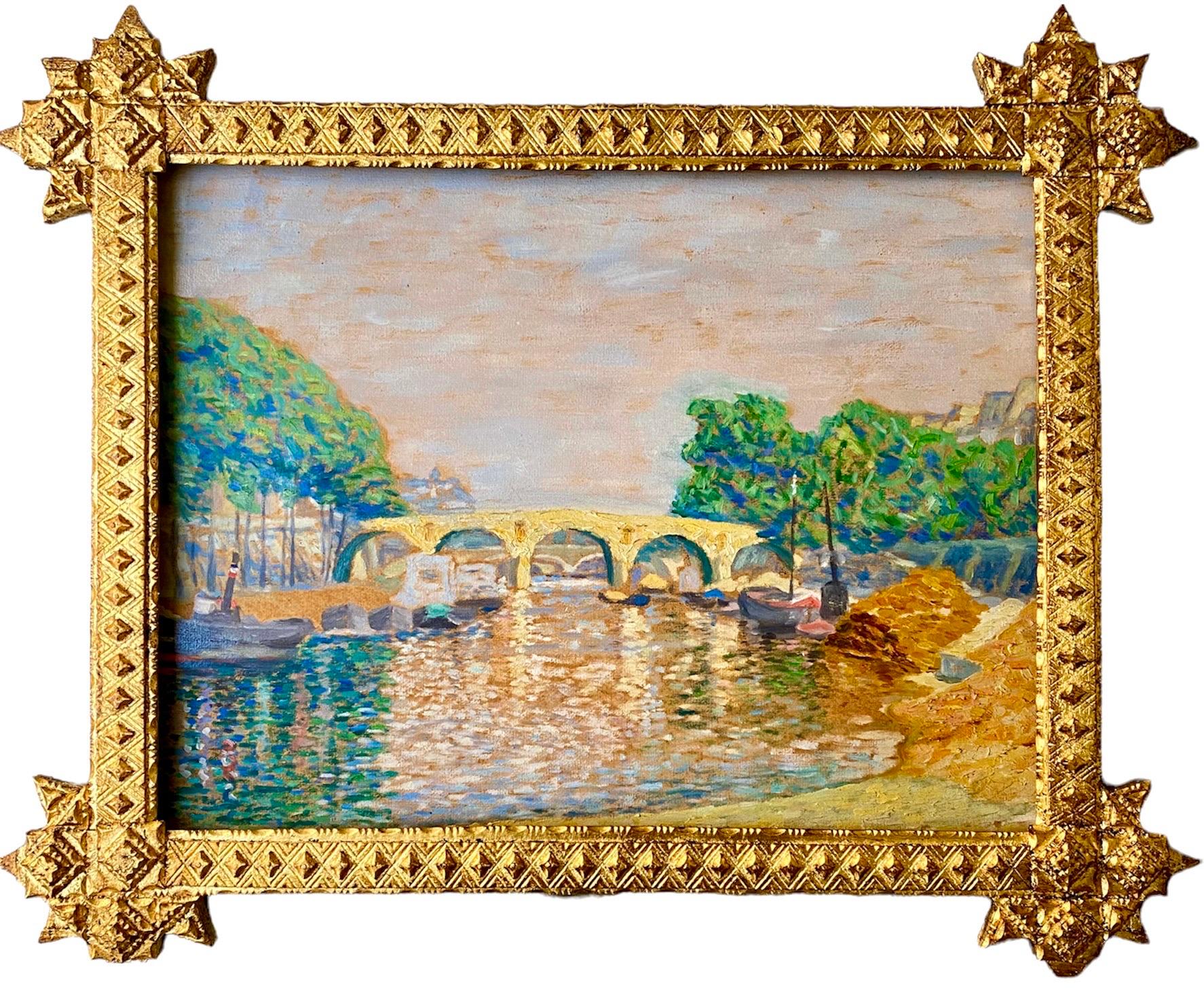 Unknown Landscape Painting - French 19th century Impressionist painting of a river - Monet Paris